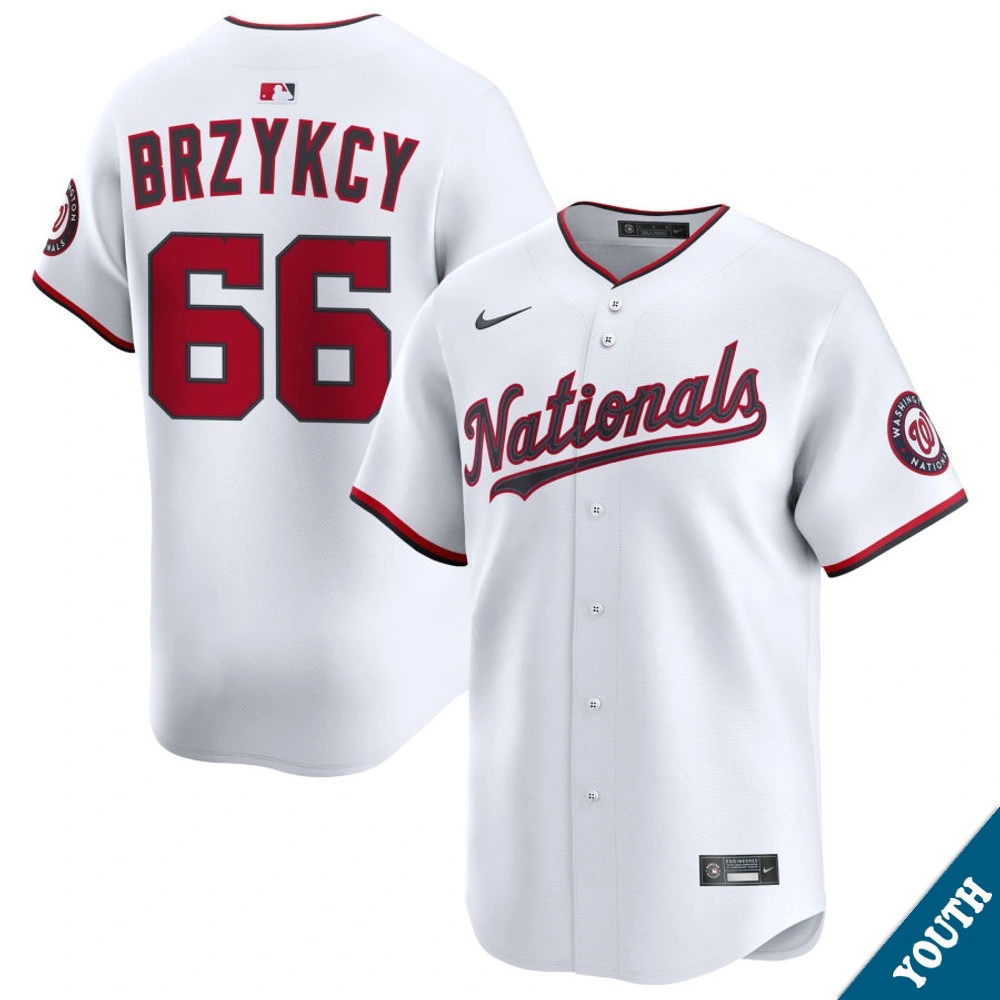 Youth Washington Nationals Zach Brzykcy #66 Home White Limited Jersey