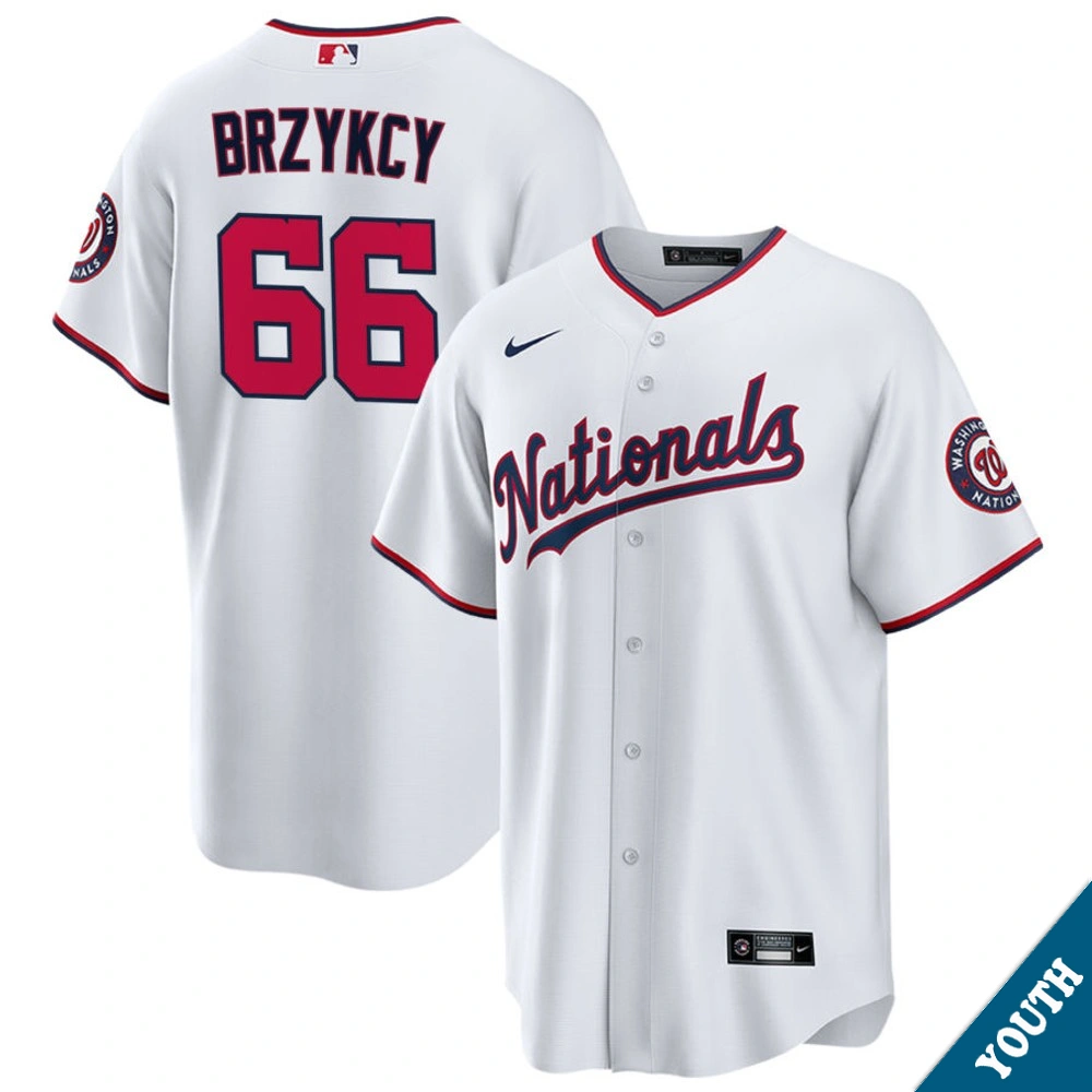 Youth Washington Nationals Zach Brzykcy #66 White Replica Jersey