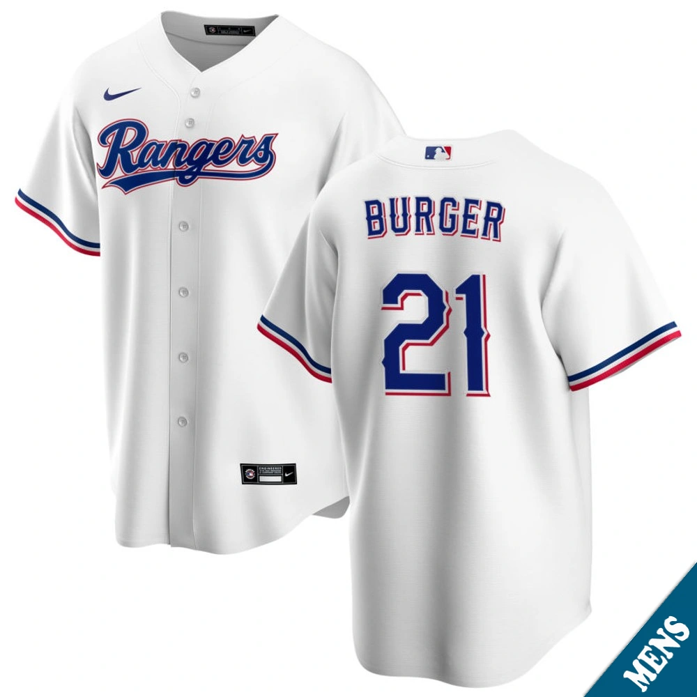 Men's Texas Rangers Jake Burger #21 Home White Replica Jersey