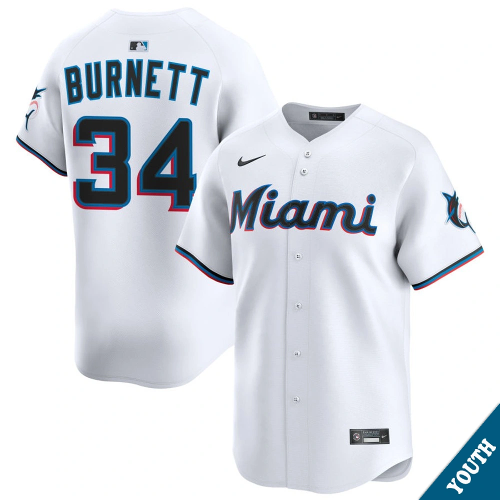 Youth Miami Marlins A.J. Burnett #34 Home White Limited Former Player‌ Jersey
