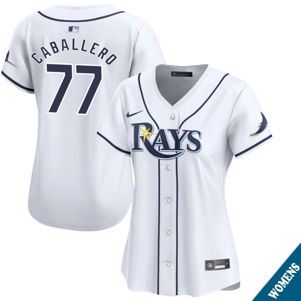Women's Tampa Bay Rays Jose Caballero #77 Home White Limited Jersey