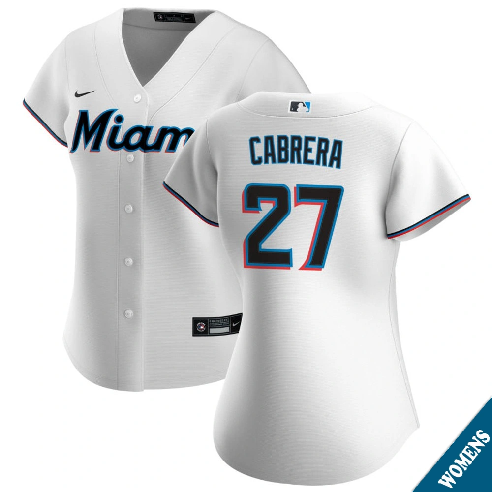 Women's Miami Marlins Edward Cabrera #27 Home White Replica Jersey Women's Miami Marlins Edward Cabrera #27 Home White Replica Jersey