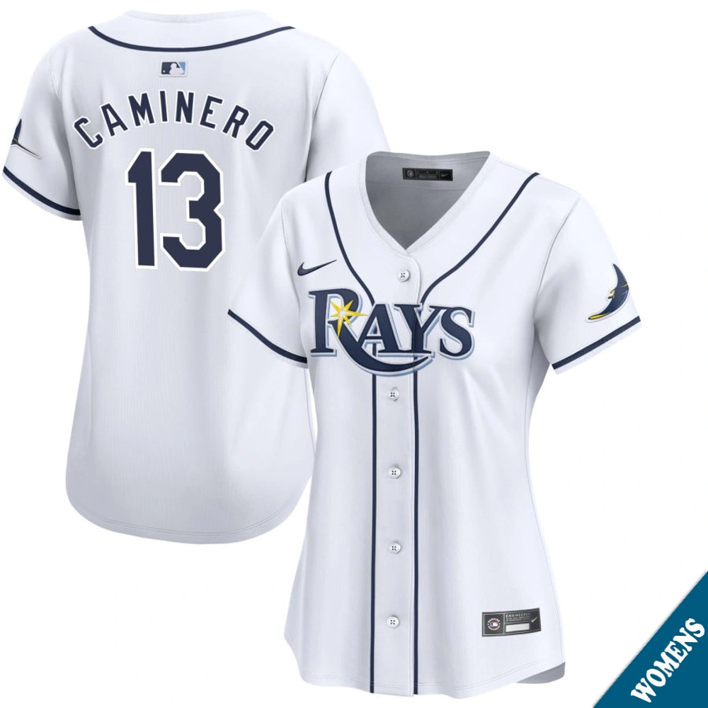 Women's Tampa Bay Rays Junior Caminero #13 Home White Limited Jersey