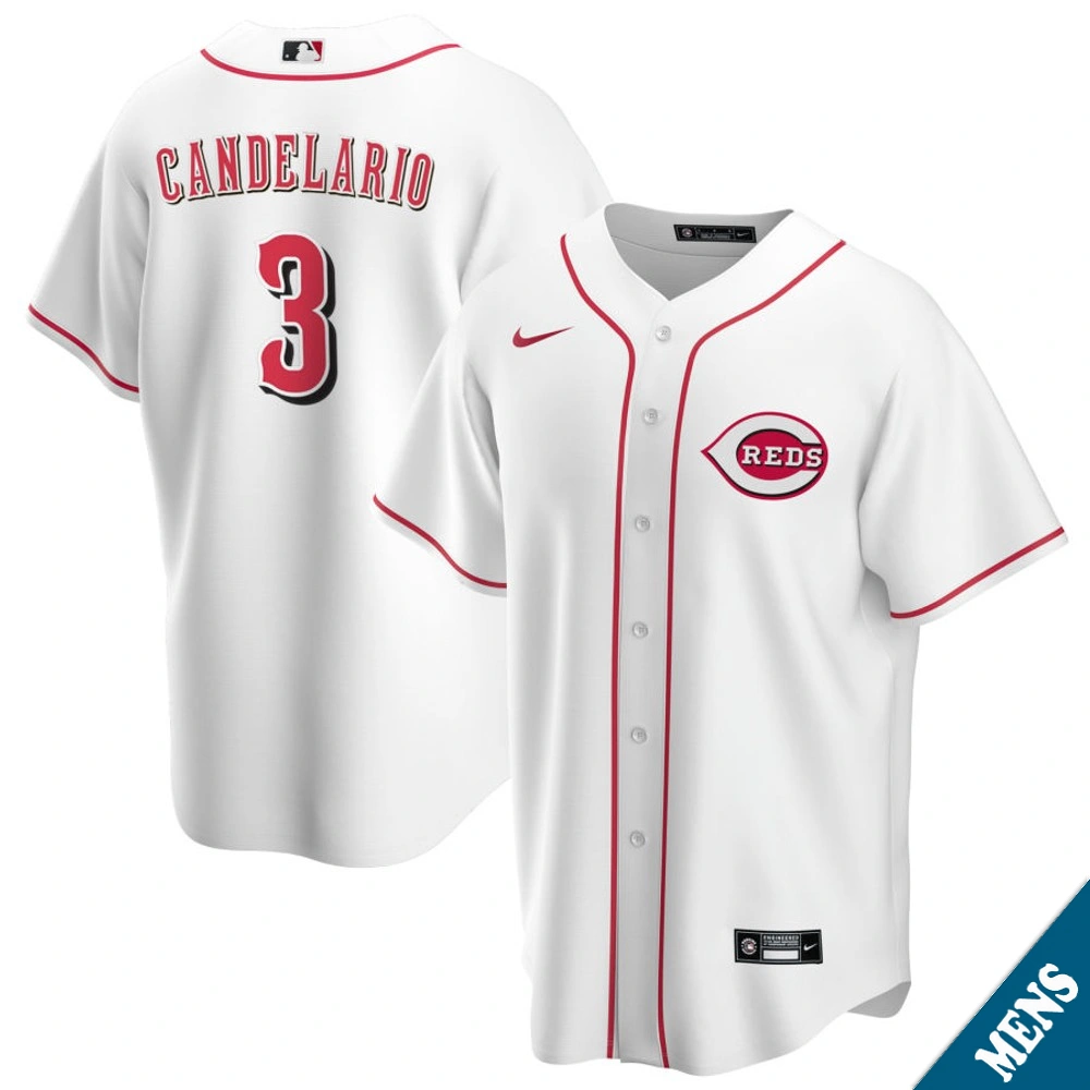 Men's Cincinnati Reds Jeimer Candelario #3 Home White Replica Jersey