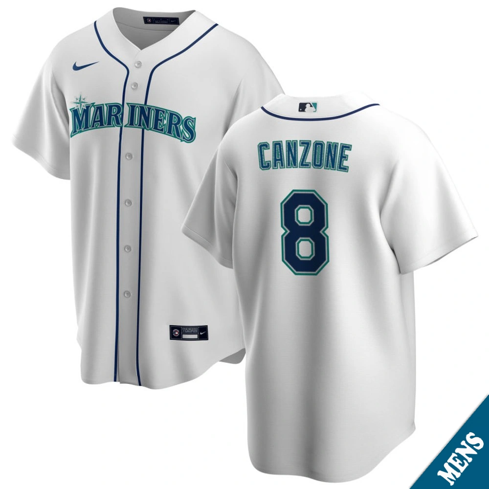 Men's Seattle Mariners Dominic Canzone #8 Home White Replica Jersey
