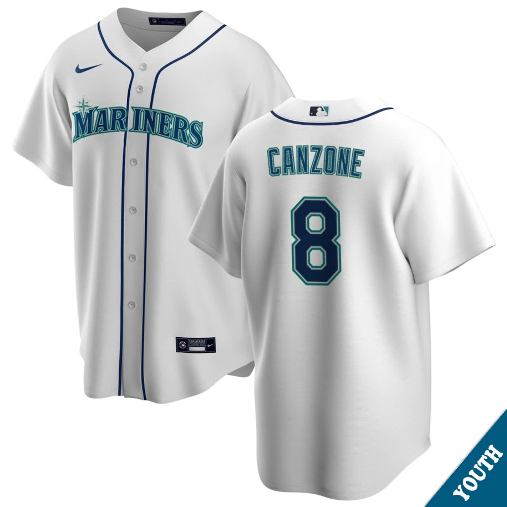 Youth Seattle Mariners Dominic Canzone #8 Home White Replica Jersey