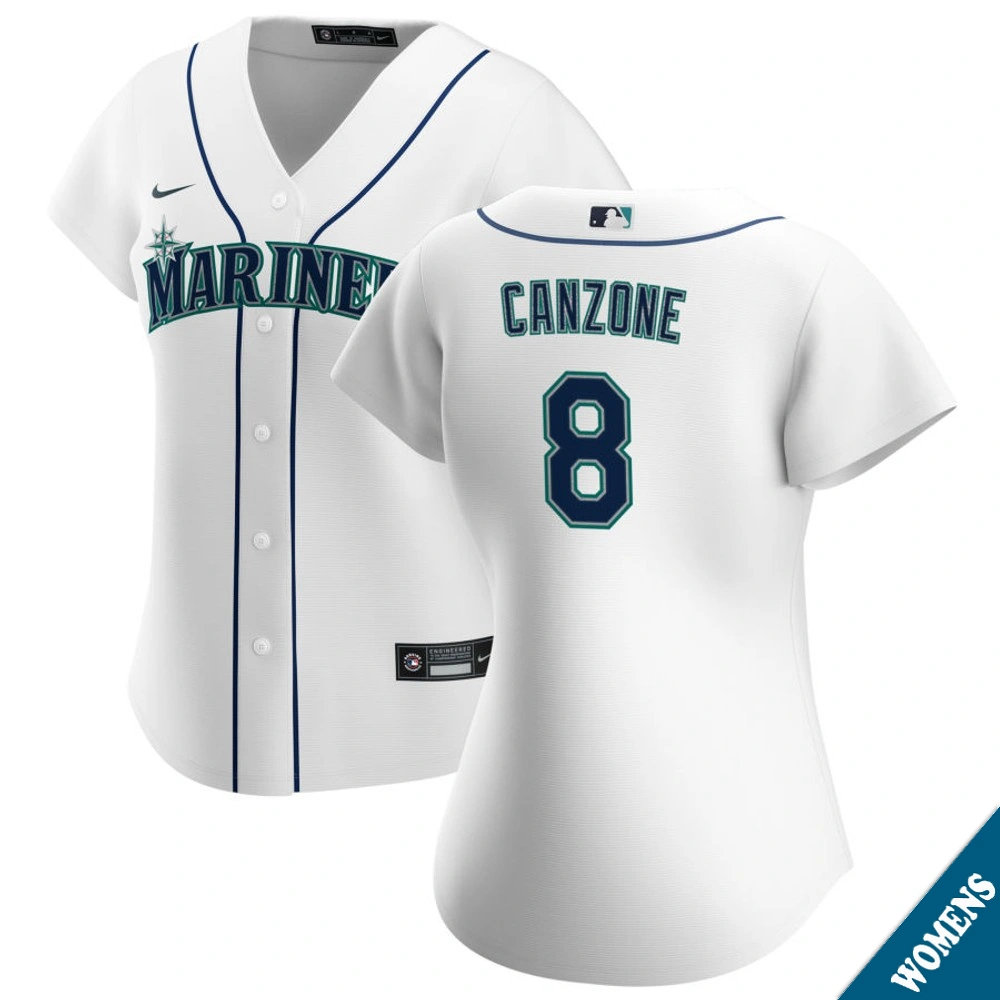 Women's Seattle Mariners Dominic Canzone #8 Home White Replica Jersey