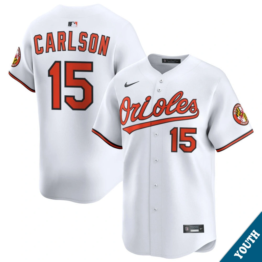 Youth Baltimore Orioles Dylan Carlson #15 Home White Limited Jersey