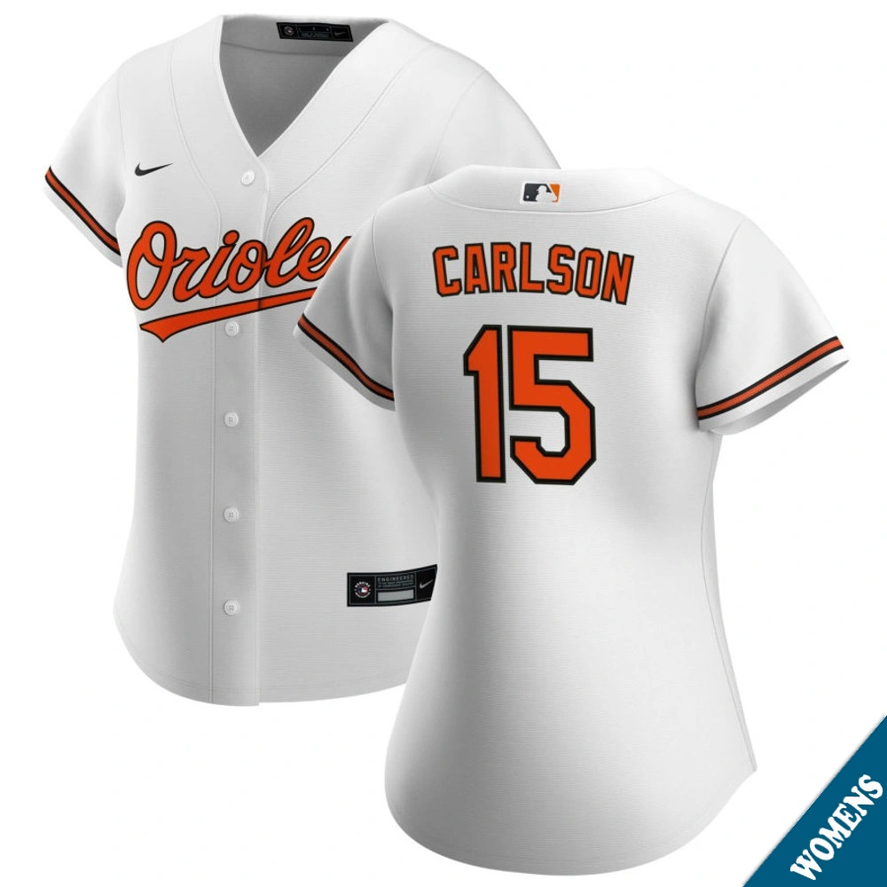 Women's Baltimore Orioles Dylan Carlson #15 Home White Replica Jersey Women's Baltimore Orioles Dylan Carlson #15 Home White Replica Jersey