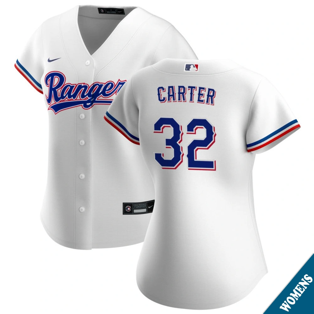 Women's Texas Rangers Evan Carter #32 Home White Replica Jersey