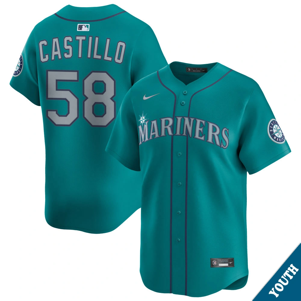 Youth Seattle Mariners Luis Castillo #58 Aqua Alternate Limited Jersey