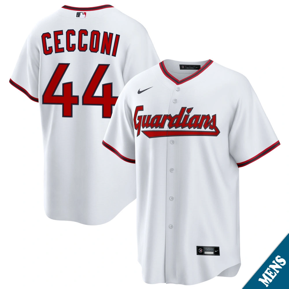 Men's Cleveland Guardians Slade Cecconi #44 Home White Replica Jersey