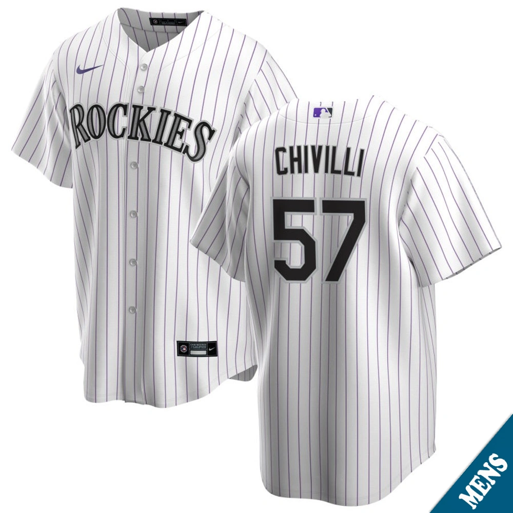 Men's Colorado Rockies Angel Chivilli #57 Home White Replica Jersey