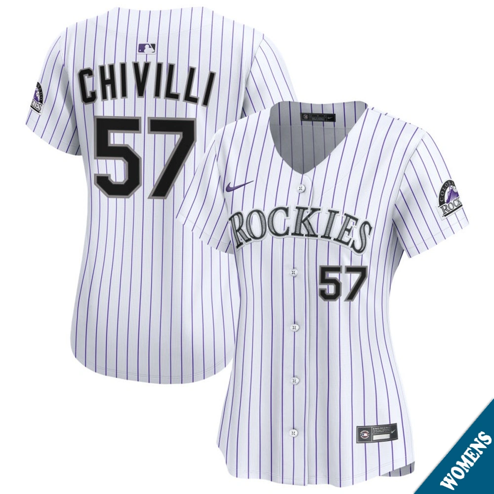 Women's Colorado Rockies Angel Chivilli #57 Home White Limited Jersey