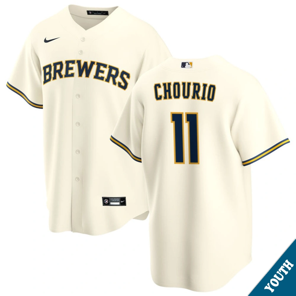 Youth Milwaukee Brewers Jackson Chourio #11 Home Cream Replica Jersey