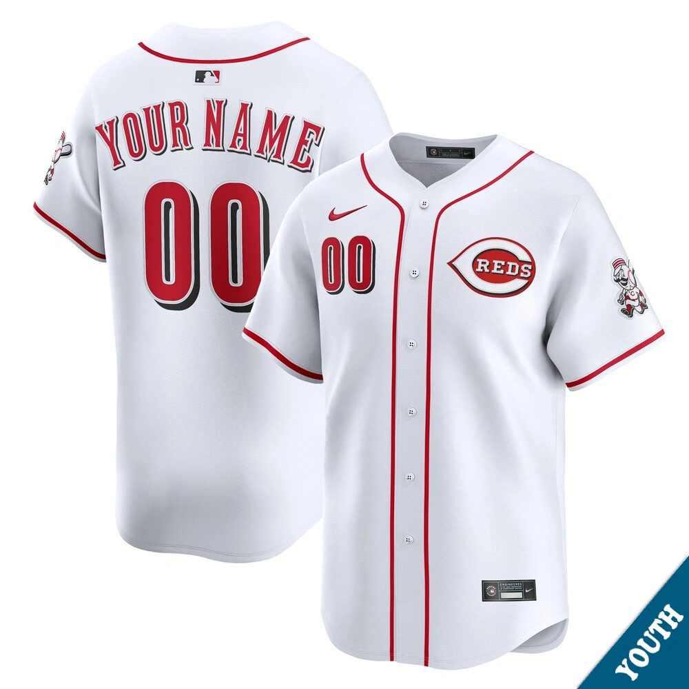 Youth Cincinnati Reds Custom Home White Limited Jersey