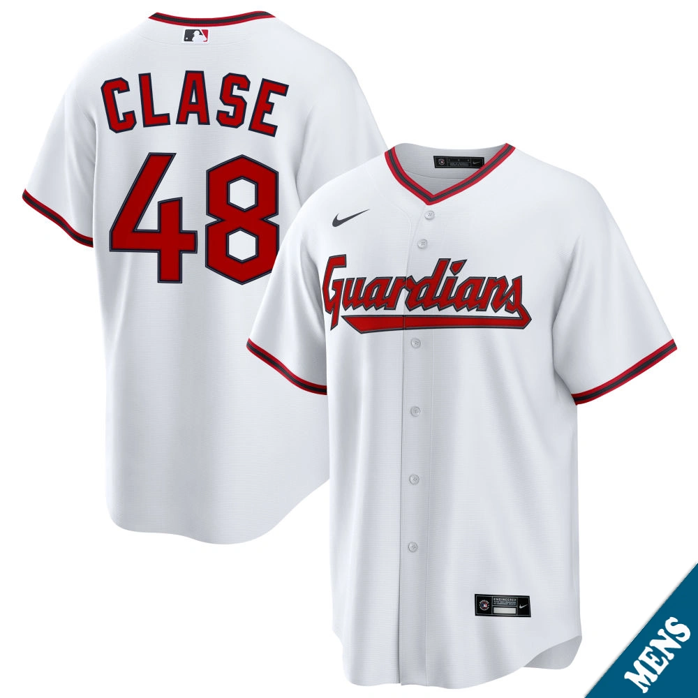 Men's Cleveland Guardians Emmanuel Clase #48 Home White Replica Jersey