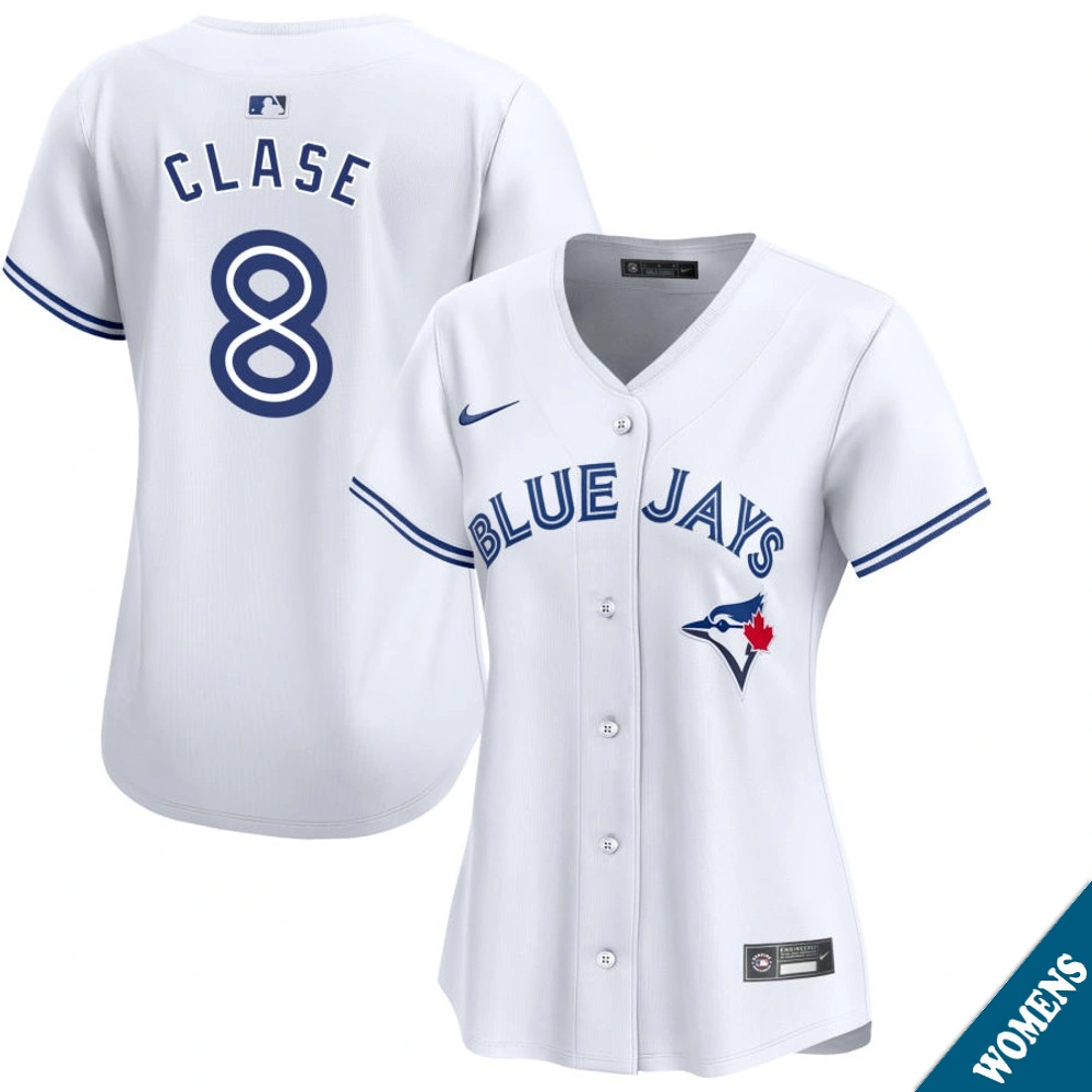 Women's Toronto Blue Jays Jonatan Clase #8 Home White Limited Jersey