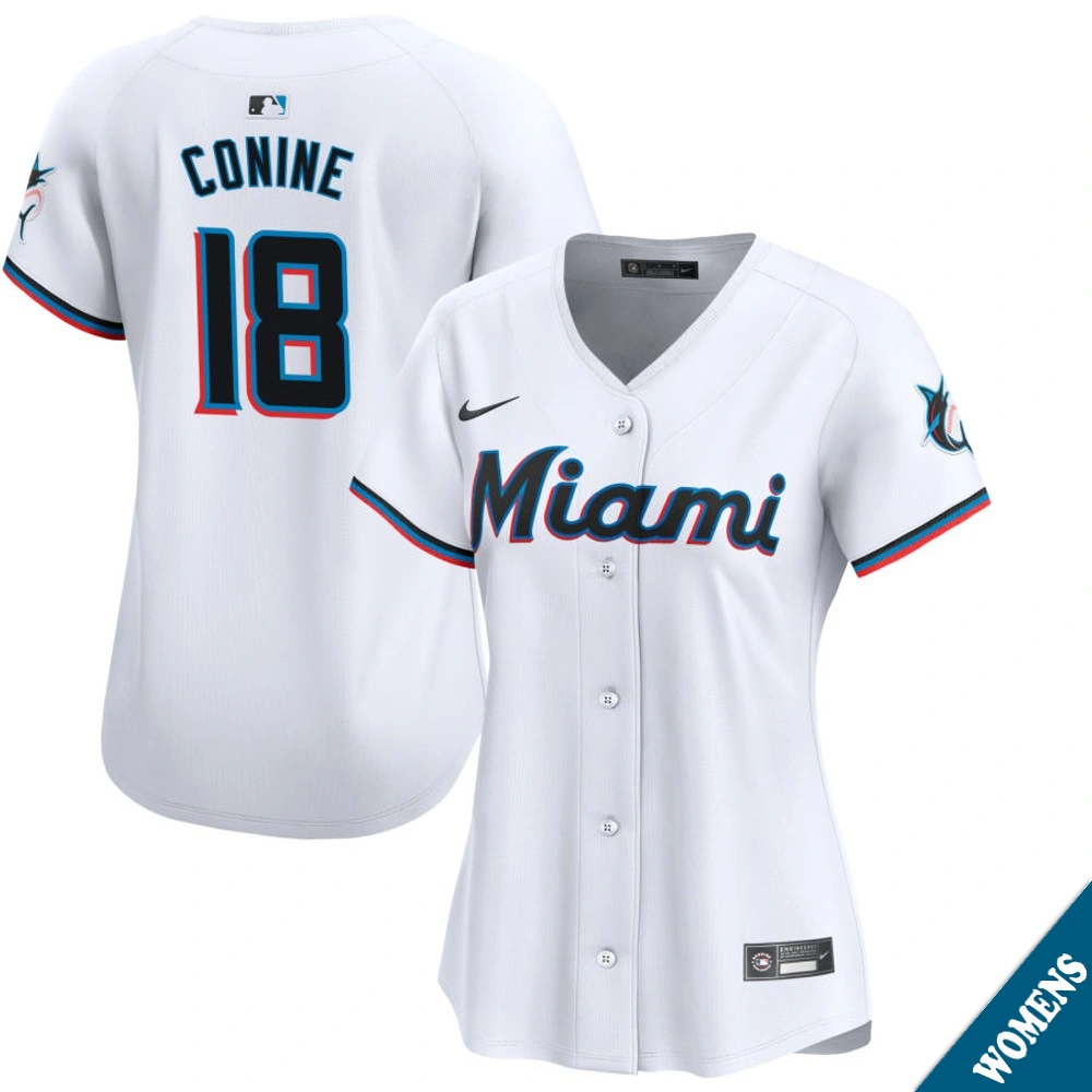 Women's Miami Marlins Griffin Conine #18 Home White Limited Jersey Women's Miami Marlins Griffin Conine #18 Home White Limited Jersey