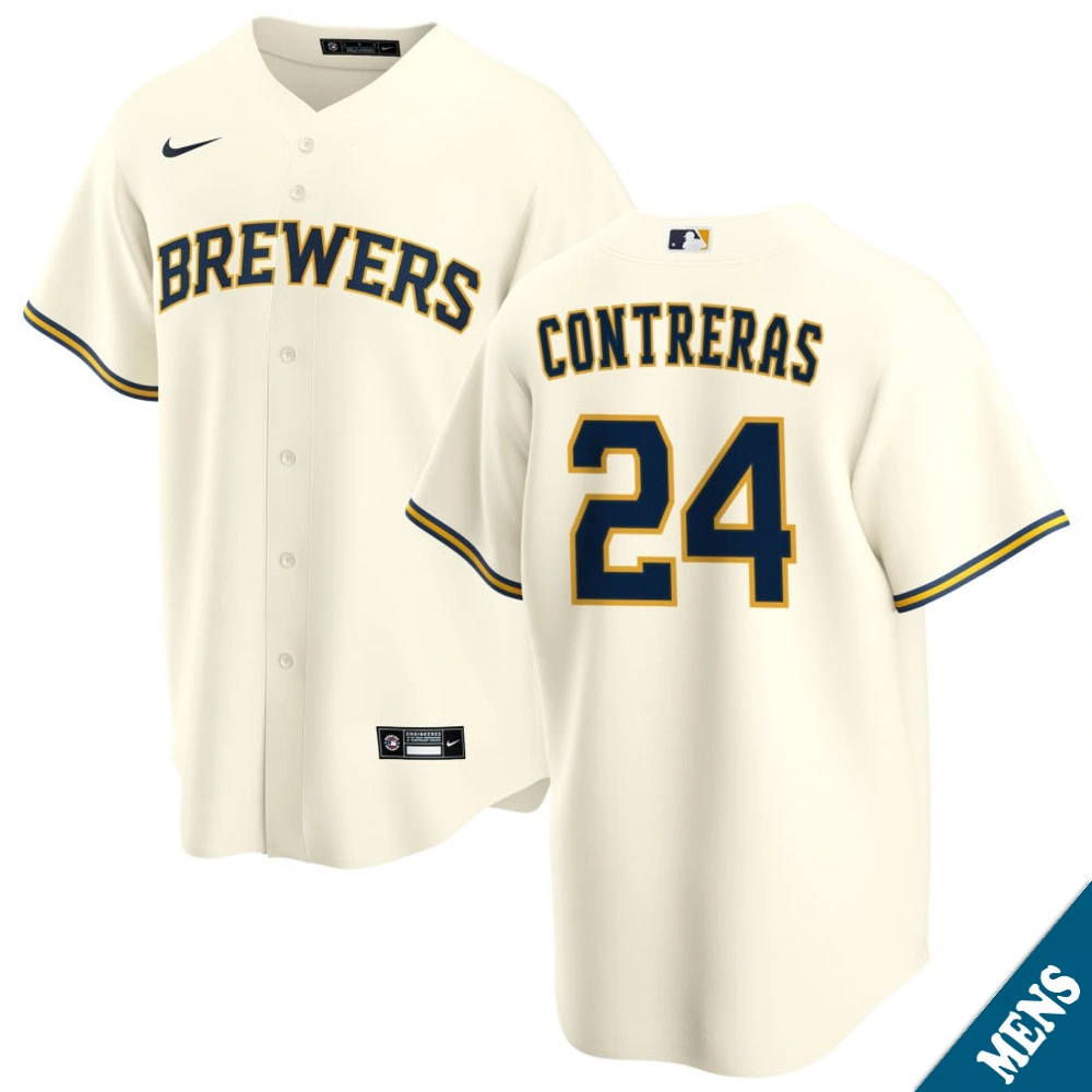 Men's Milwaukee Brewers William Contreras #24 Home Cream Replica Jersey Men's Milwaukee Brewers William Contreras #24 Home Cream Replica Jersey