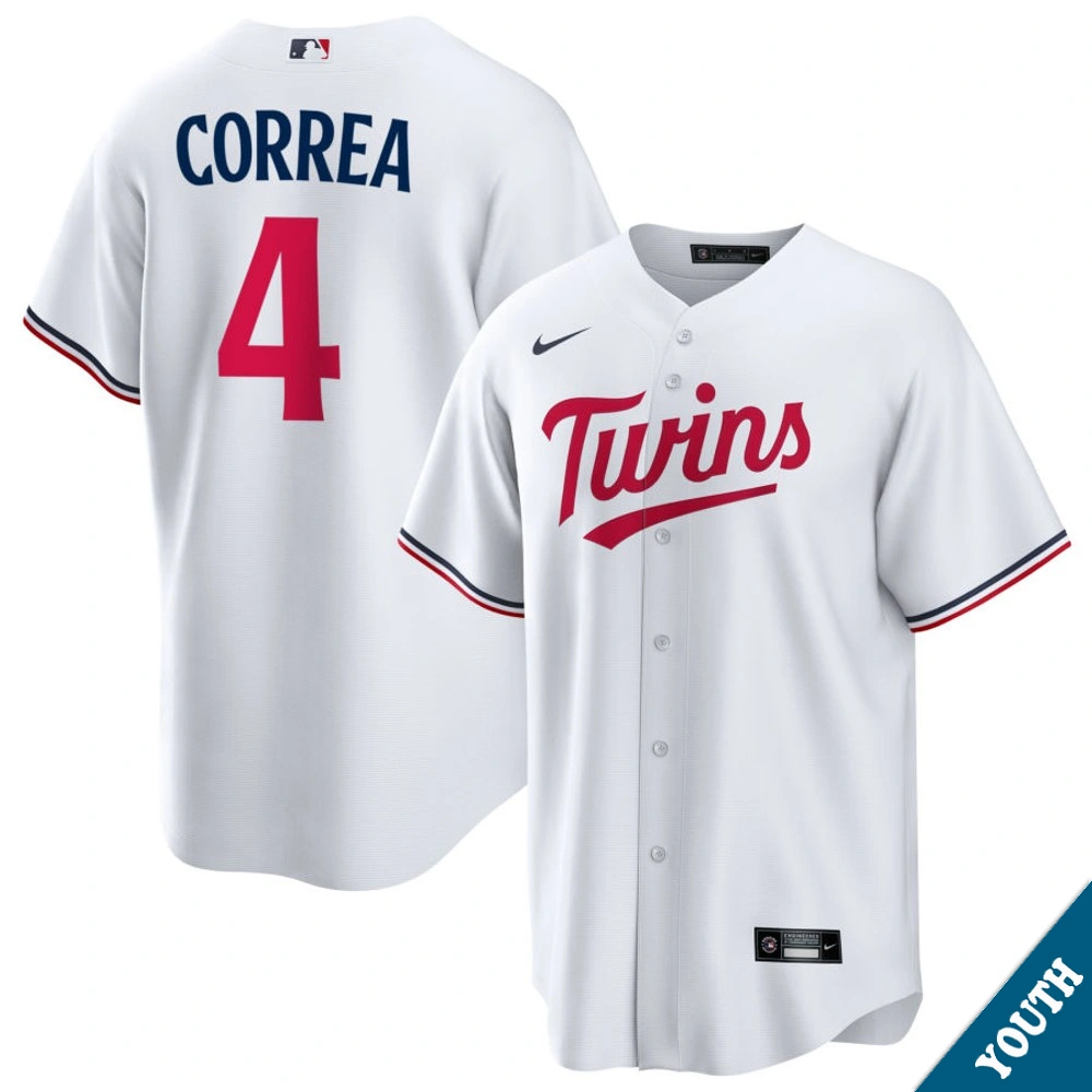 Youth Minnesota Twins Carlos Correa #4 Home White Replica Jersey