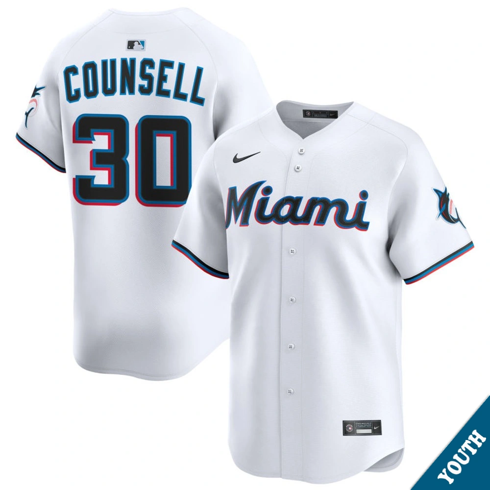 Youth Miami Marlins Craig Counsell #30 Home White Limited Former Player‌ Jersey