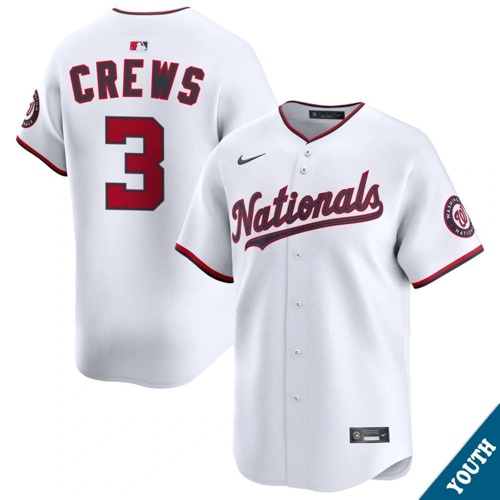 Youth Washington Nationals Dylan Crews #3 Home White Limited Jersey