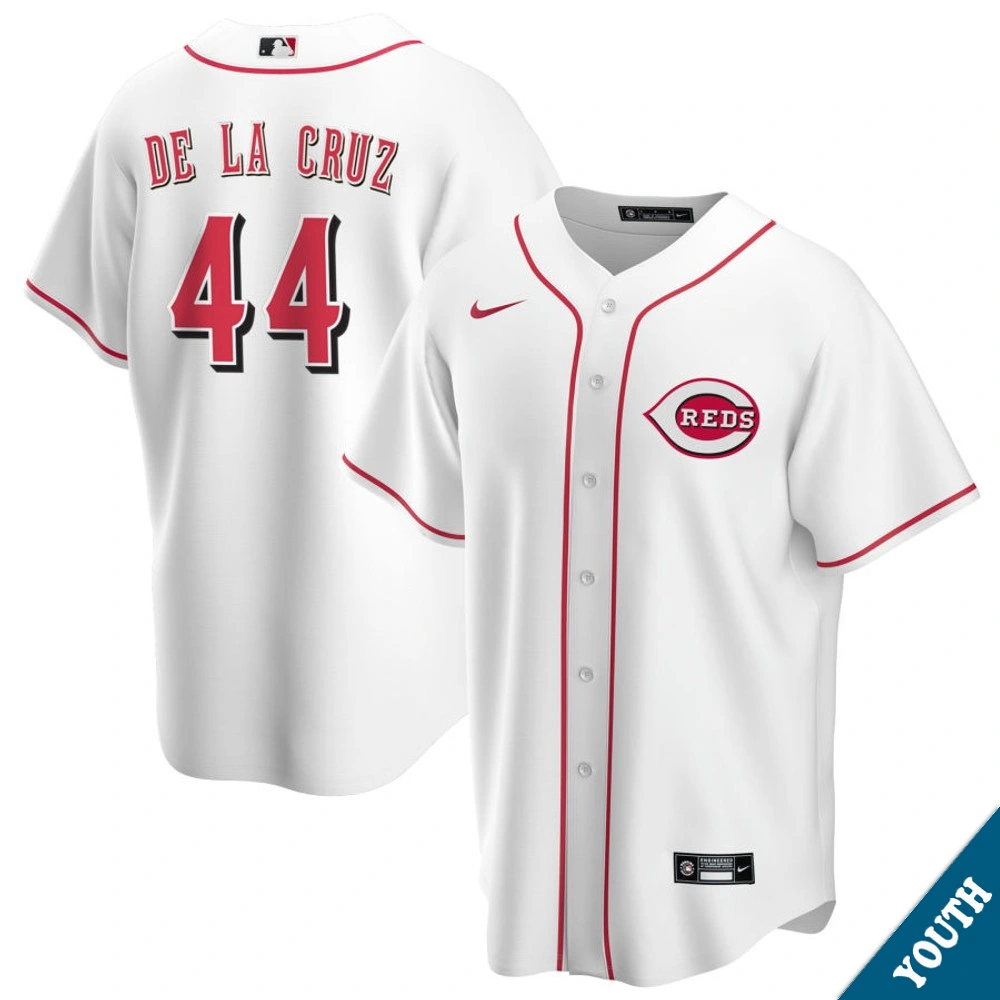 Youth Cincinnati Reds Elly De La Cruz #44 Home White Replica Jersey