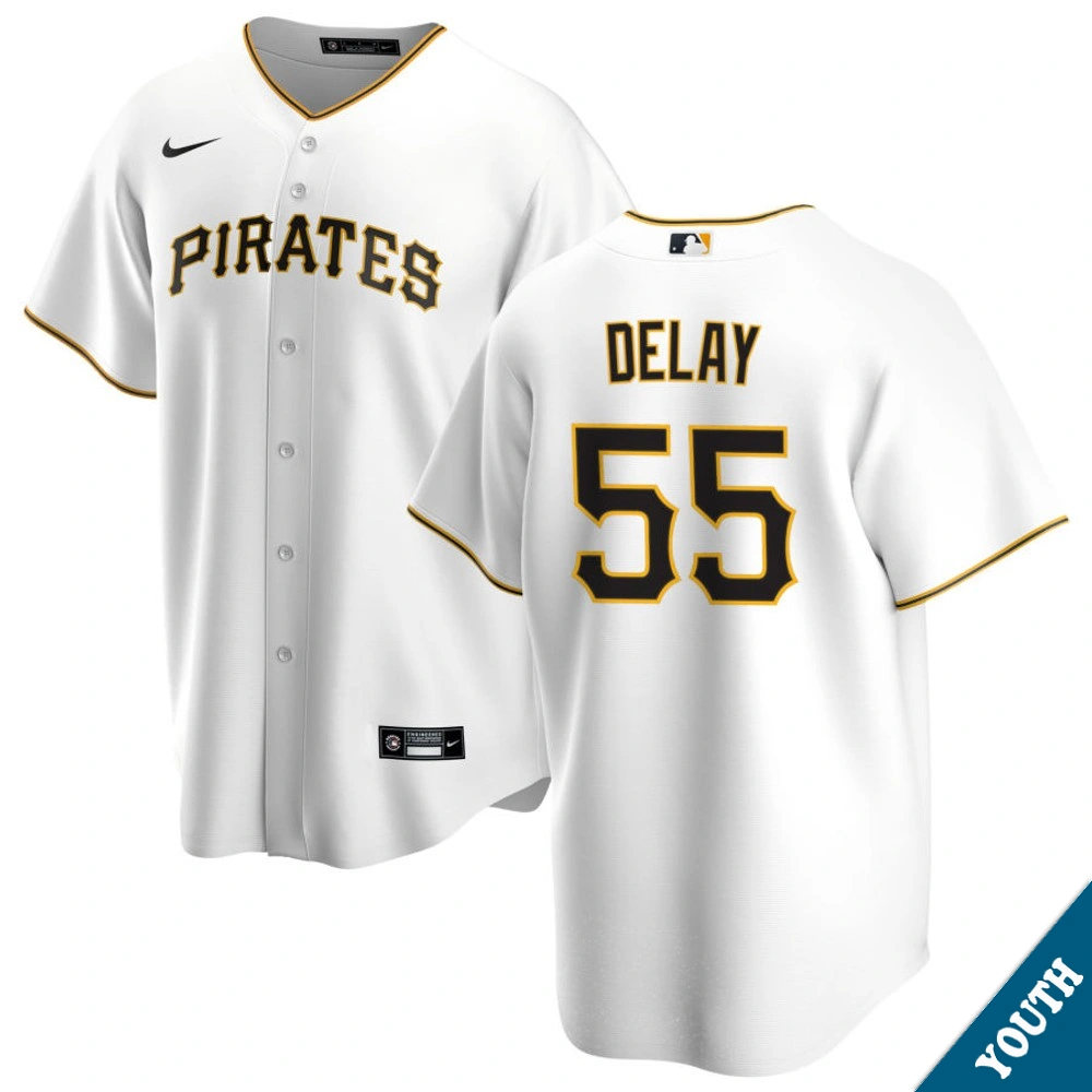 Youth Pittsburgh Pirates Jason Delay #55 Home White Replica Jersey