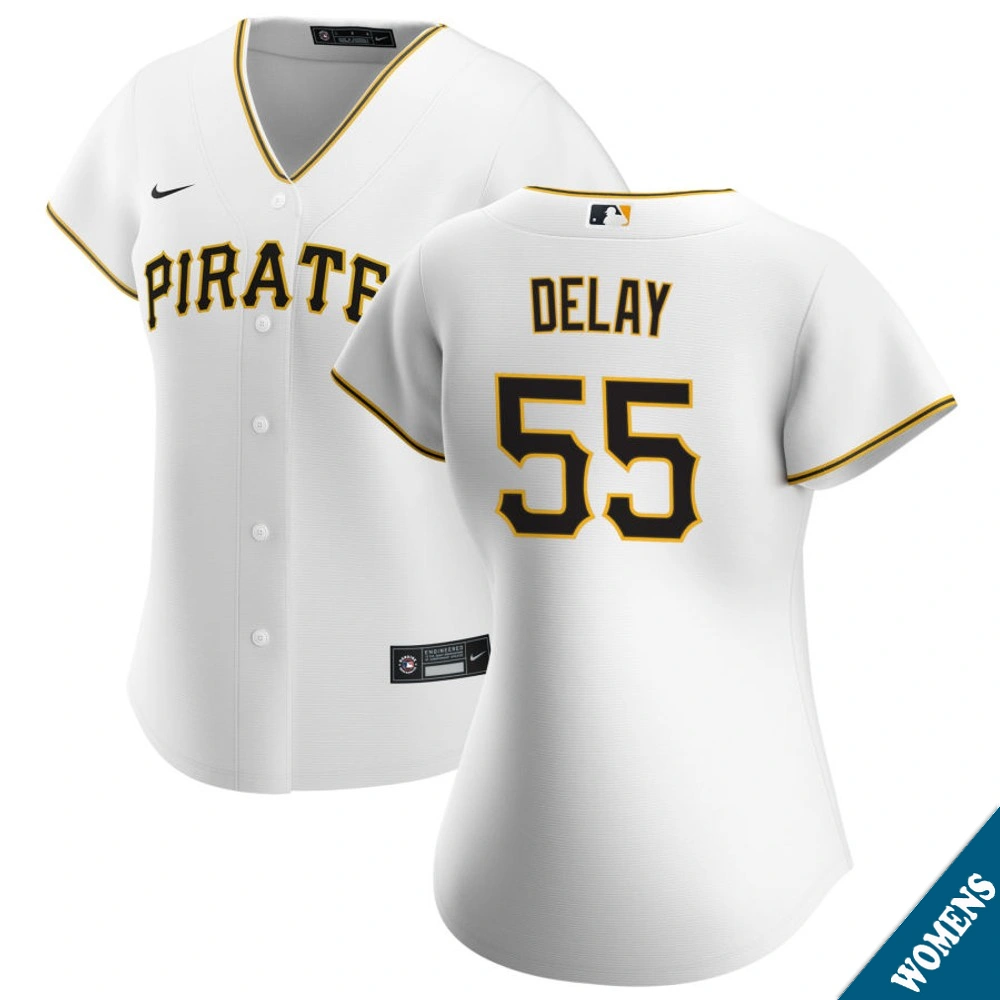 Women's Pittsburgh Pirates Jason Delay #55 Home White Replica Jersey