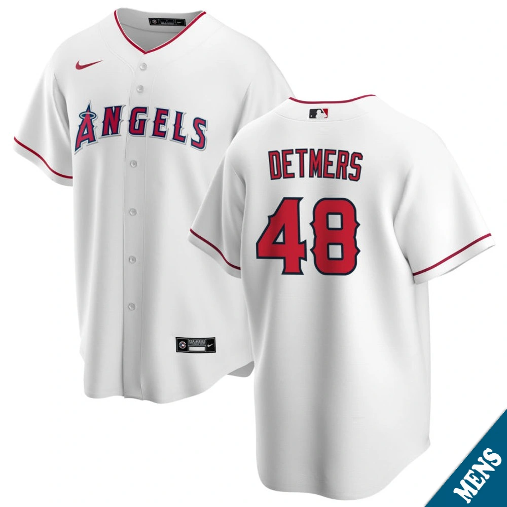 Men's Los Angeles Angels Reid Detmers #48 Home White Replica Jersey