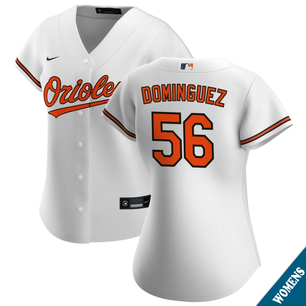 Women's Baltimore Orioles Seranthony Dominguez #56 Home White Replica Jersey Women's Baltimore Orioles Seranthony Dominguez #56 Home White Replica Jersey