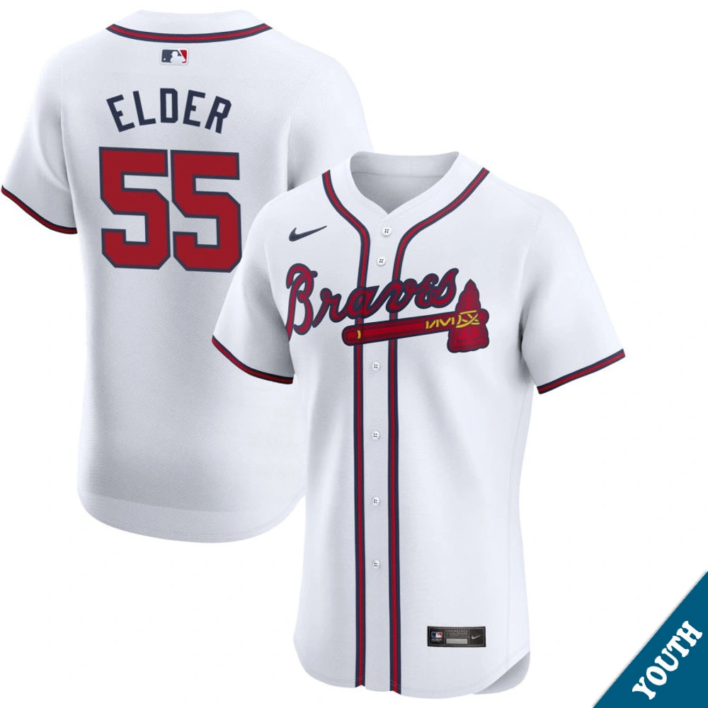 Youth Atlanta Braves Bryce Elder #55 Home White Elite Jersey