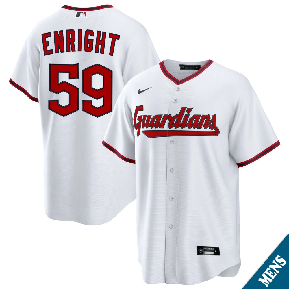 Men's Cleveland Guardians Nic Enright #59 Home White Replica Jersey Men's Cleveland Guardians Nic Enright #59 Home White Replica Jersey