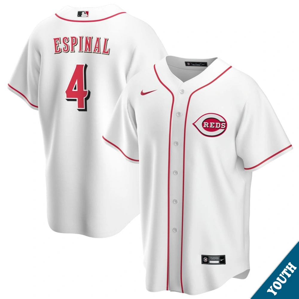 Youth Cincinnati Reds Santiago Espinal #4 Home White Replica Jersey
