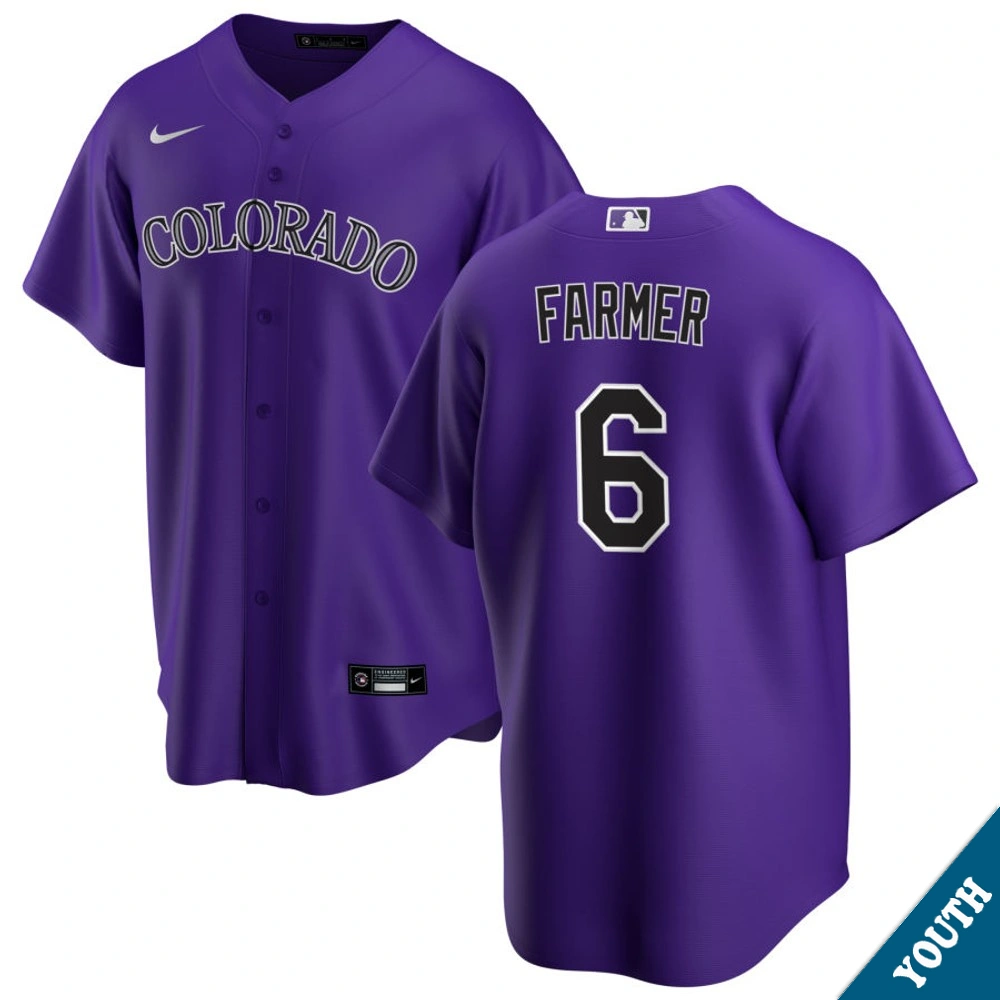Youth Colorado Rockies Kyle Farmer #6 Purple Alternate Replica Jersey