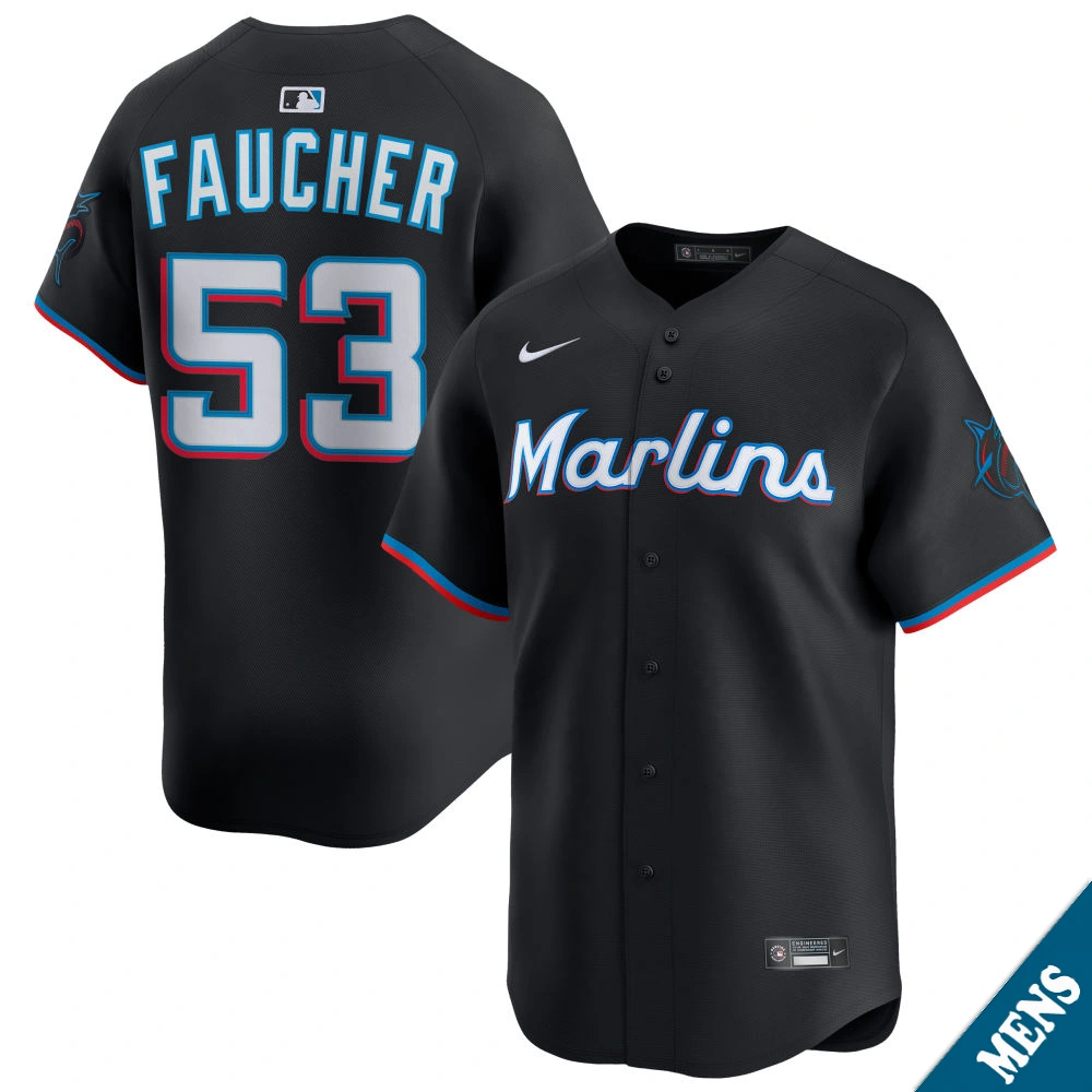 Men's Miami Marlins Calvin Faucher #53 Black Alternate Limited Jersey Men's Miami Marlins Calvin Faucher #53 Black Alternate Limited Jersey