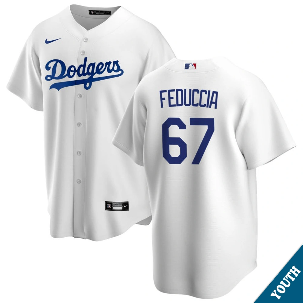 Youth Los Angeles Dodgers Hunter Feduccia #67 Home White Replica Jersey
