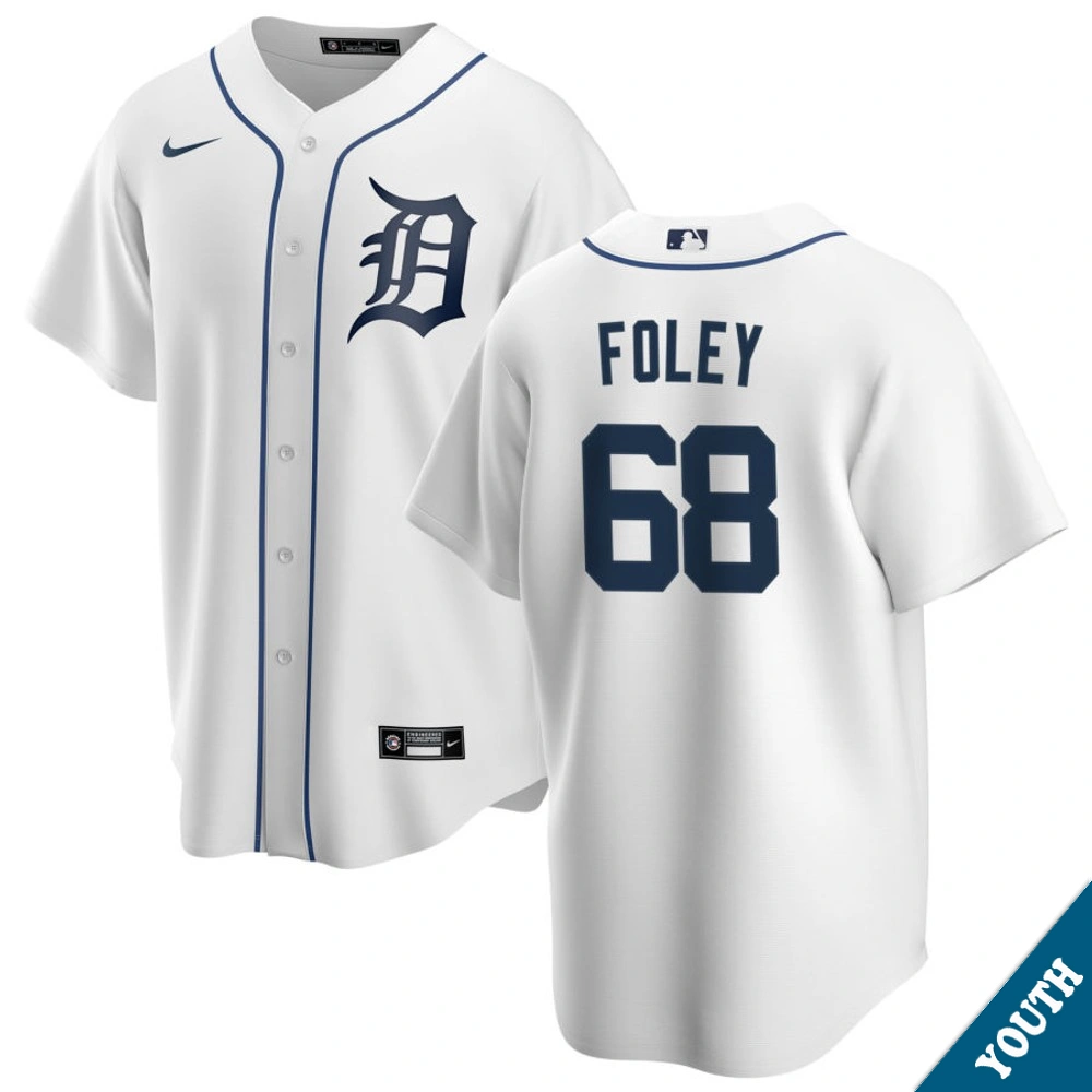 Youth Detroit Tigers Jason Foley #68 Home White Replica Jersey