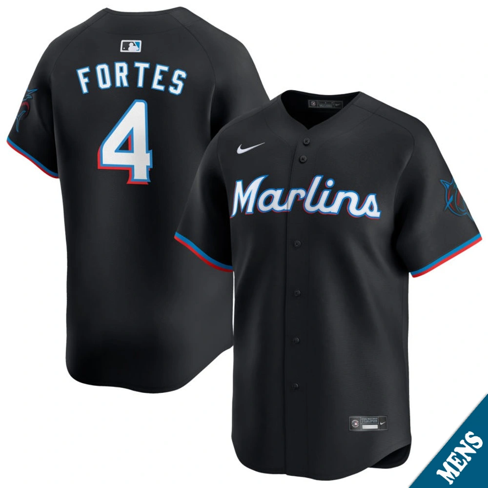 Men's Miami Marlins Nick Fortes #4 Black Alternate Limited Jersey