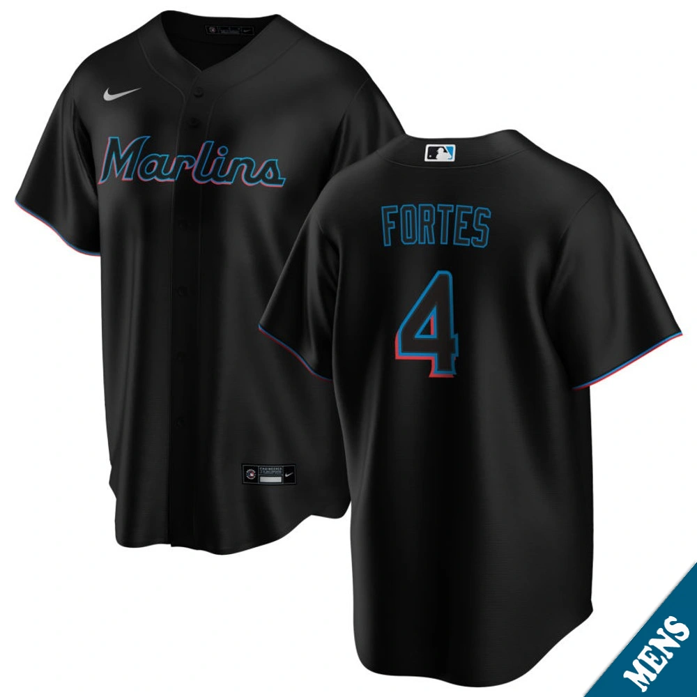 Men's Miami Marlins Nick Fortes #4 Black Alternate Replica Jersey
