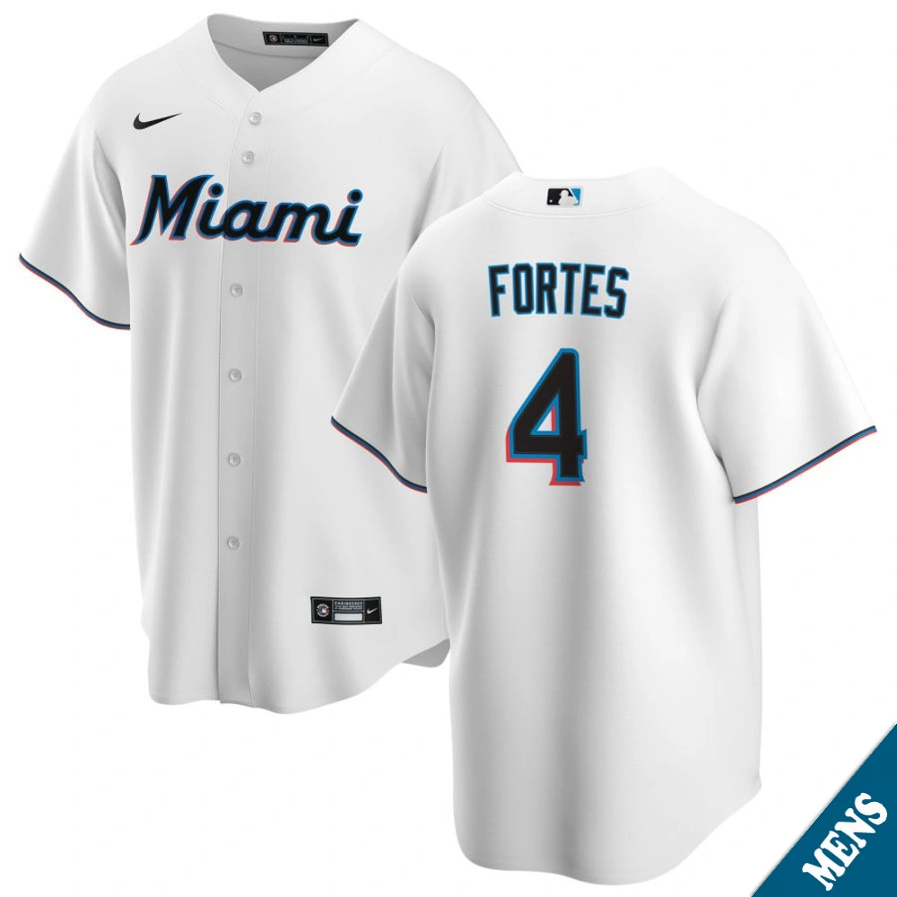 Men's Miami Marlins Nick Fortes #4 Home White Replica Jersey