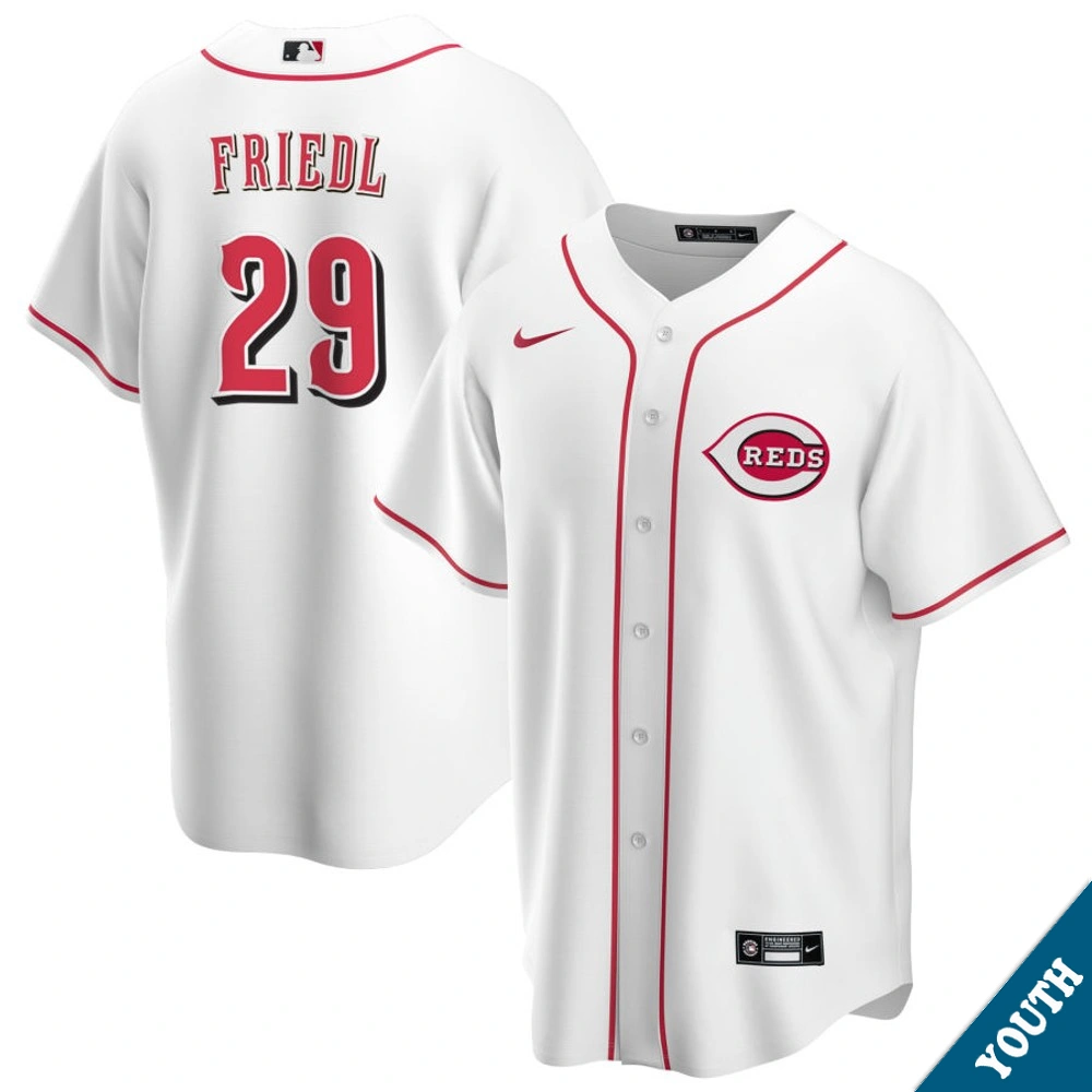Youth Cincinnati Reds TJ Friedl #29 Home White Replica Jersey