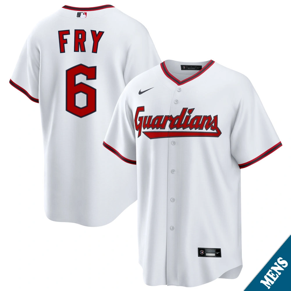 Men's Cleveland Guardians David Fry #6 Home White Replica Jersey