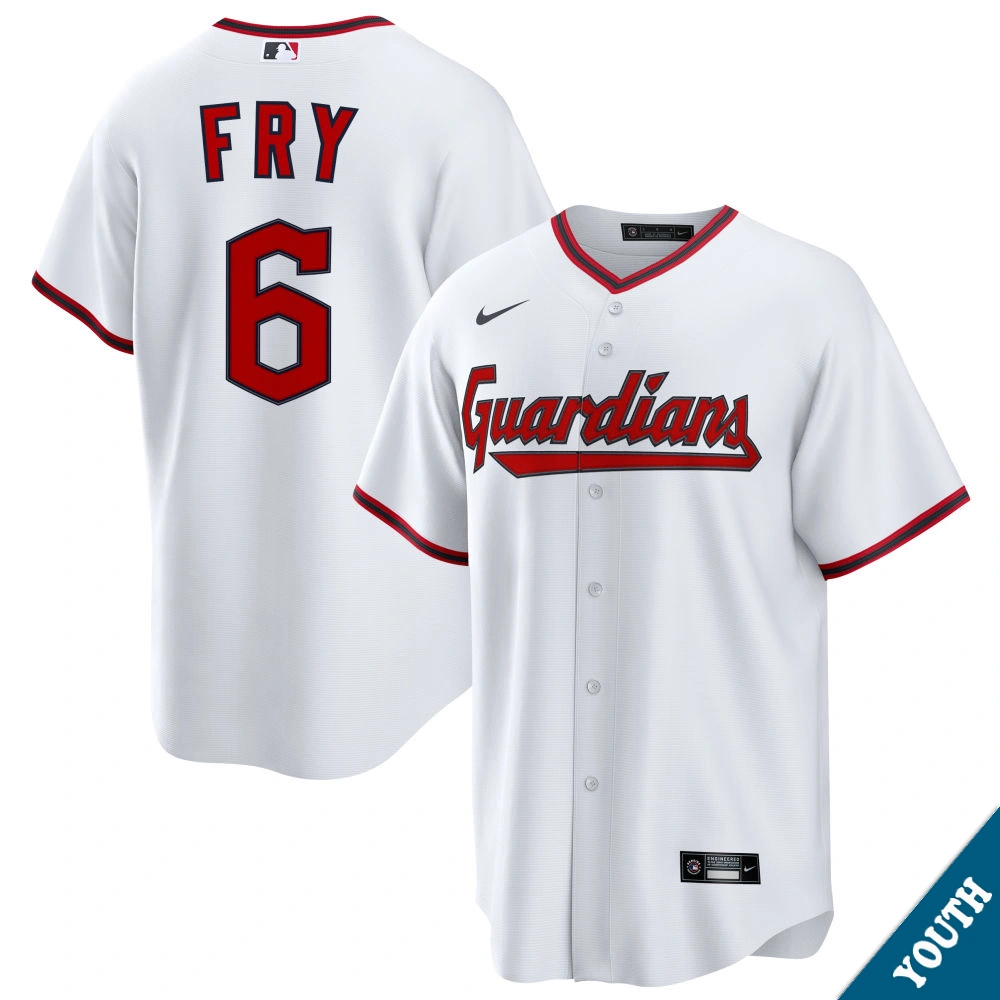 Youth Cleveland Guardians David Fry #6 Home White Replica Jersey