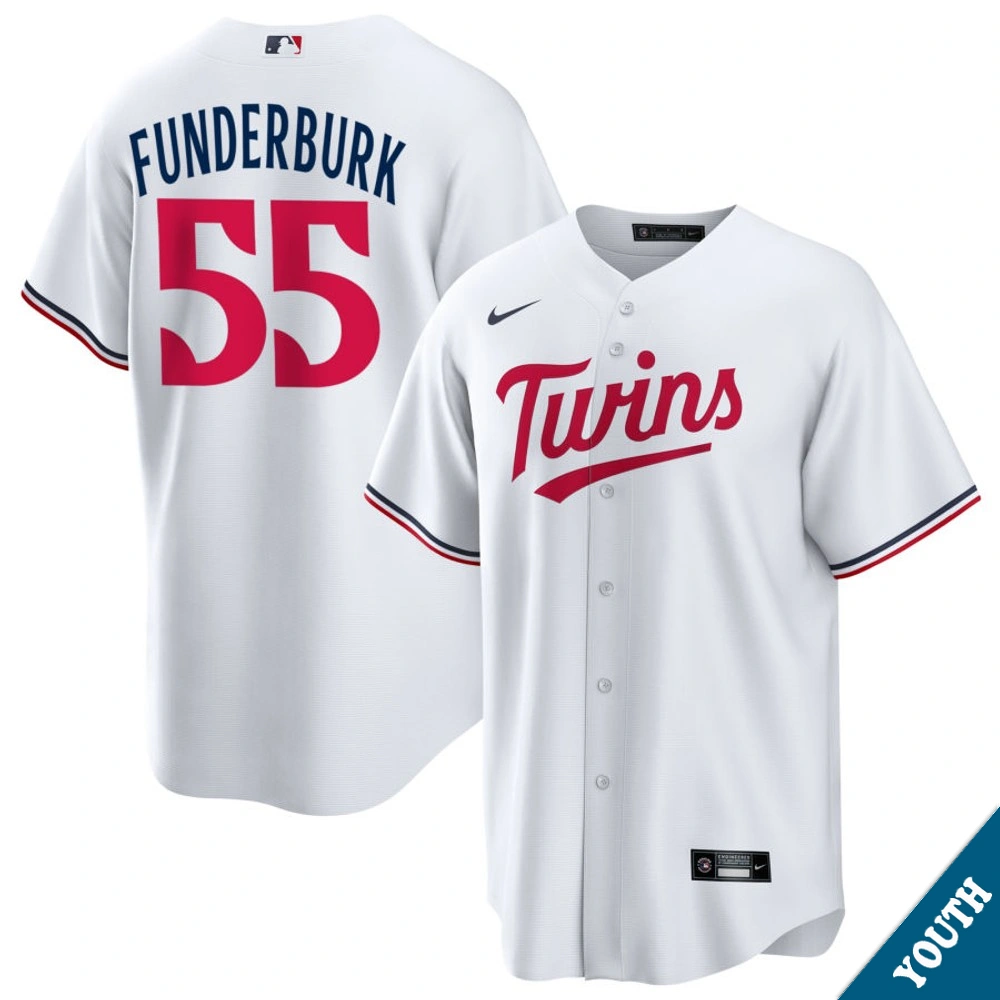 Youth Minnesota Twins Kody Funderburk #55 Home White Replica Jersey