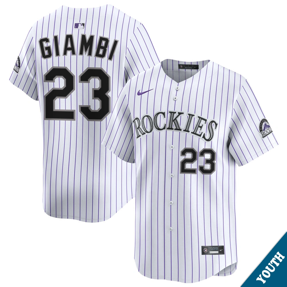 Youth Colorado Rockies Jason Giambi #23 Home White Limited Former Player‌ Jersey