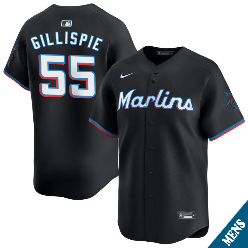 Men's Miami Marlins Connor Gillispie #55 Black Alternate Limited Jersey