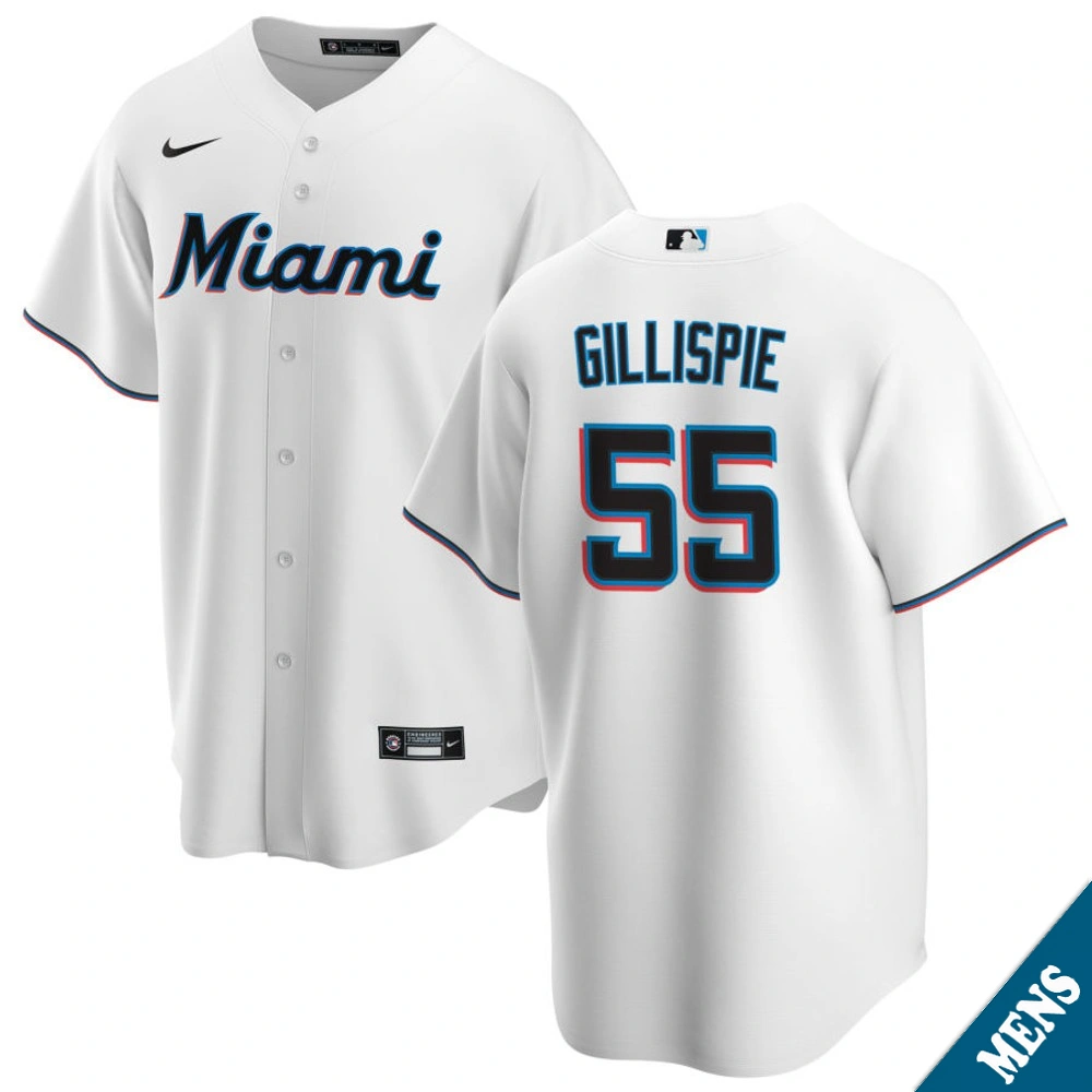 Men's Miami Marlins Connor Gillispie #55 Home White Replica Jersey