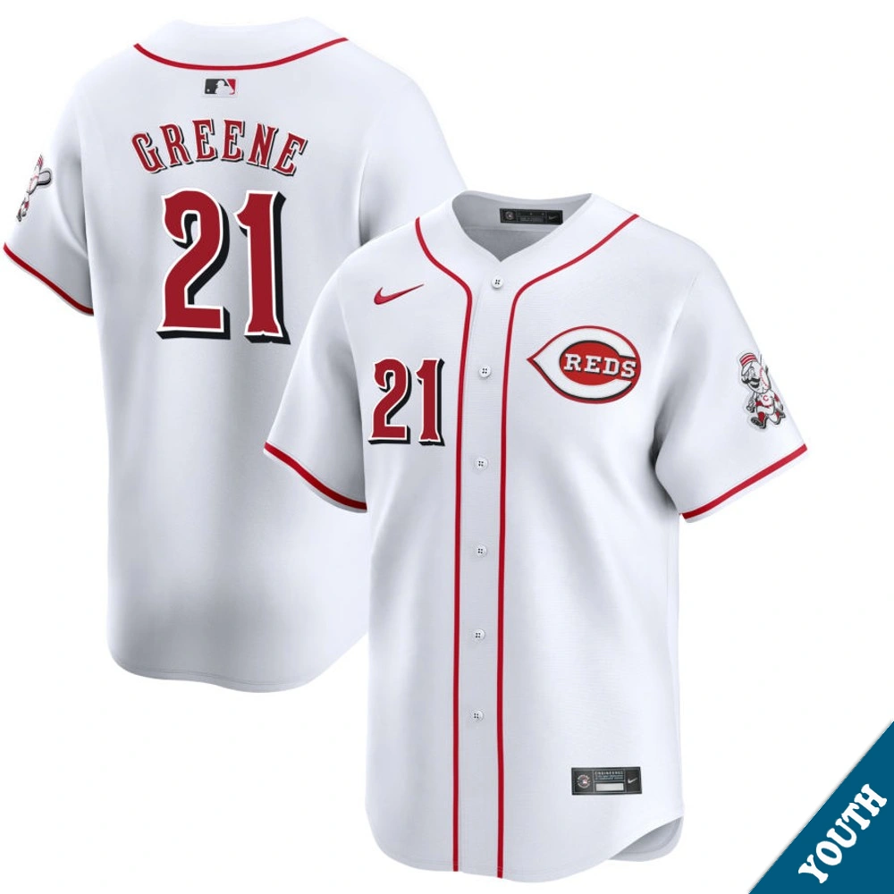Youth Cincinnati Reds Hunter Greene #21 Home White Limited Jersey Youth Cincinnati Reds Hunter Greene #21 Home White Limited Jersey